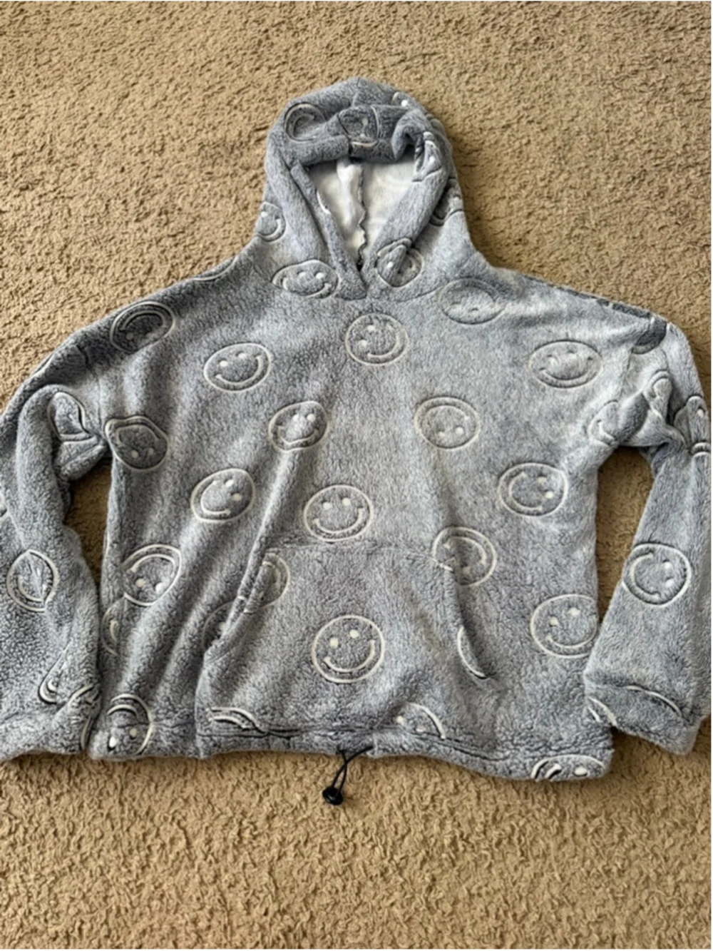 Girls No Boundaries Gray White Smiley Face Fleece Hoodie M